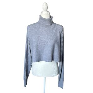 All Saints Margot blue cropped soft ribbed wool alpaca turtleneck sweater size L